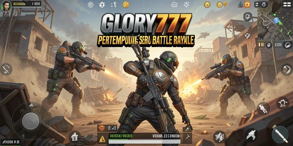 Tangkapan layar gameplay GLORY777, menunjukkan pertarungan intens di medan perang.