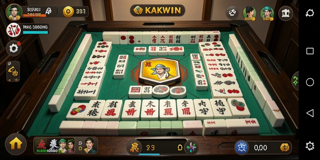 Screenshot gameplay KAKWIN menampilkan suasana seru permainan Mahjong.