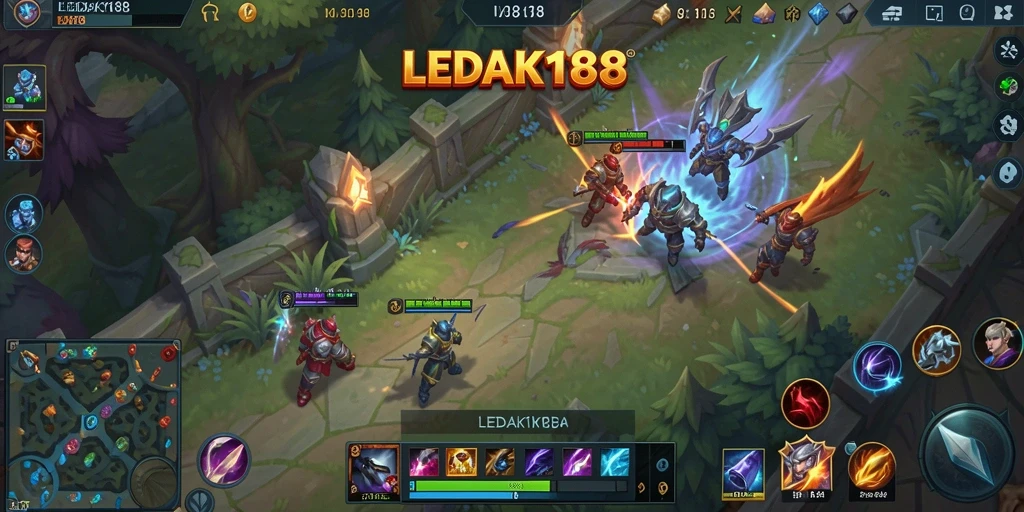 Tampilan dinamis dari pertempuran dalam game MOBA LEDAK188.