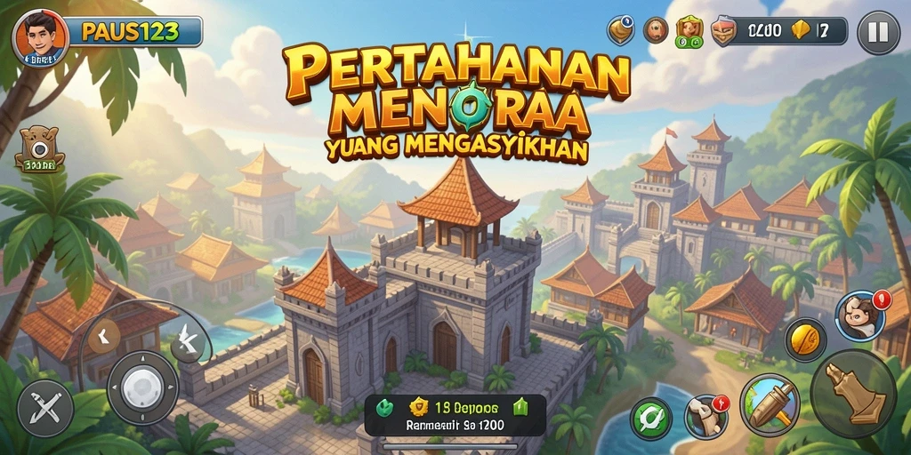 Tampilan menarik dari gameplay PAUS123 dengan menara dan musuh.