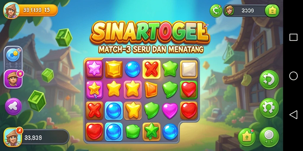 Tangkapan layar <strong>SINARTOGEL</strong> menampilkan gameplay yang penuh warna dan menantang di level Match-3.